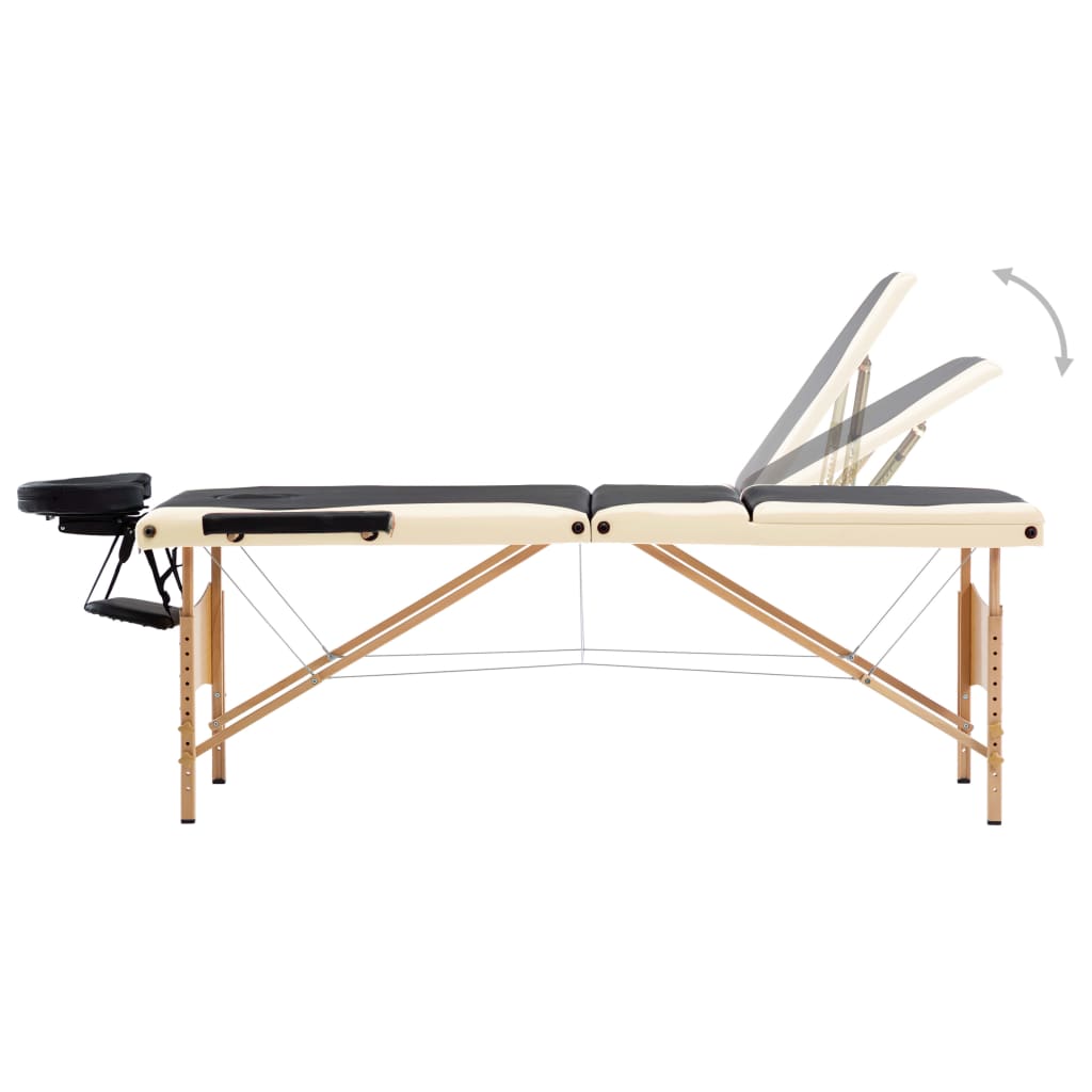 Massageliege Klappbar 3-Zonen mit Holzgestell Schwarz und Beige - Premium Massagetische  - Just €191.44! Shop now at homesales4u