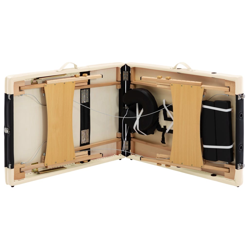 Massageliege Klappbar 3-Zonen mit Holzgestell Schwarz und Beige - Premium Massagetische  - Just €191.44! Shop now at homesales4u
