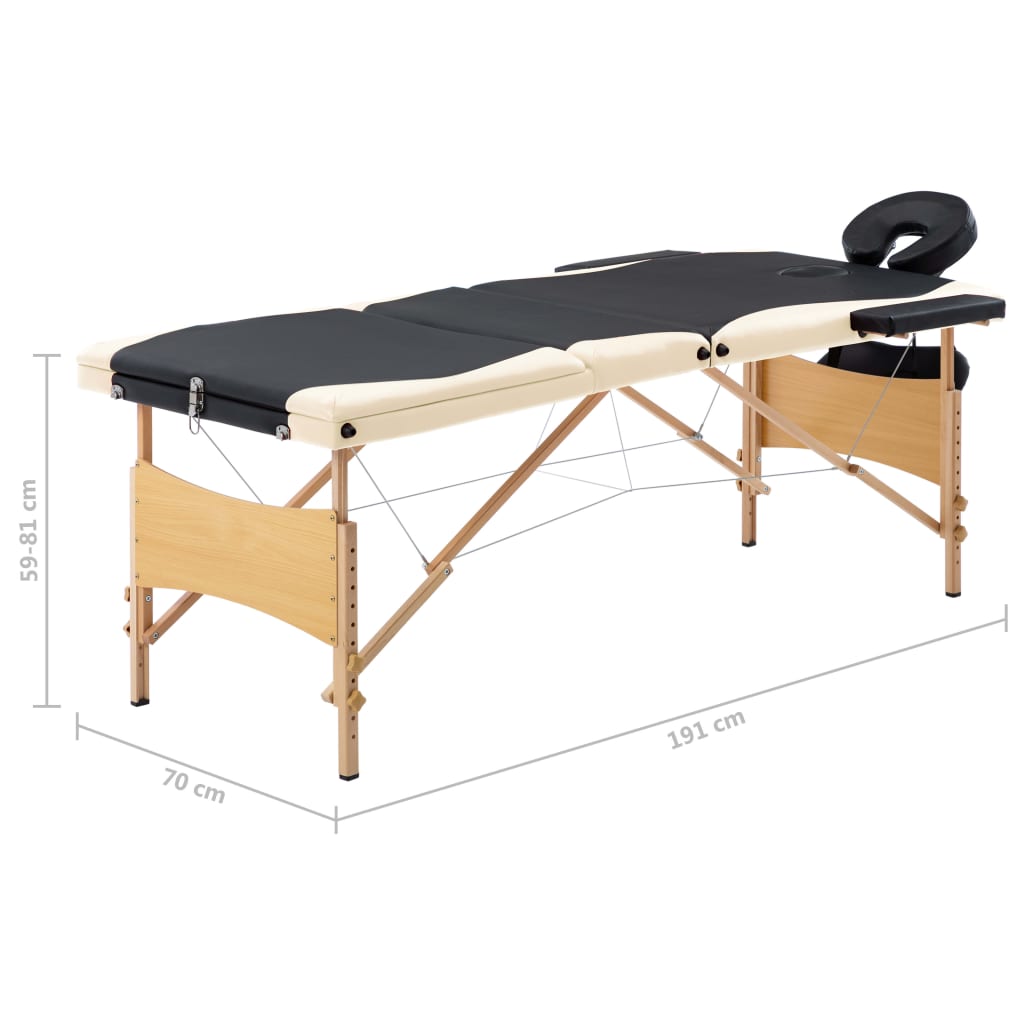 Massageliege Klappbar 3-Zonen mit Holzgestell Schwarz und Beige - Premium Massagetische  - Just €191.44! Shop now at homesales4u