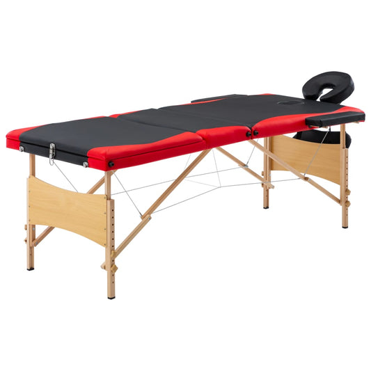 Massagetisch Klappbar 3 Zonen Holz Schwarz und Rot - Premium Massagetische  - Just €193.90! Shop now at homesales4u