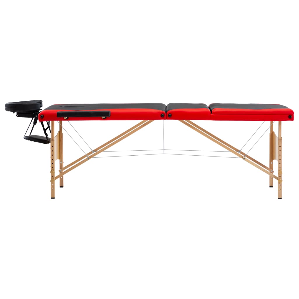 Massagetisch Klappbar 3 Zonen Holz Schwarz und Rot - Premium Massagetische  - Just €193.90! Shop now at homesales4u