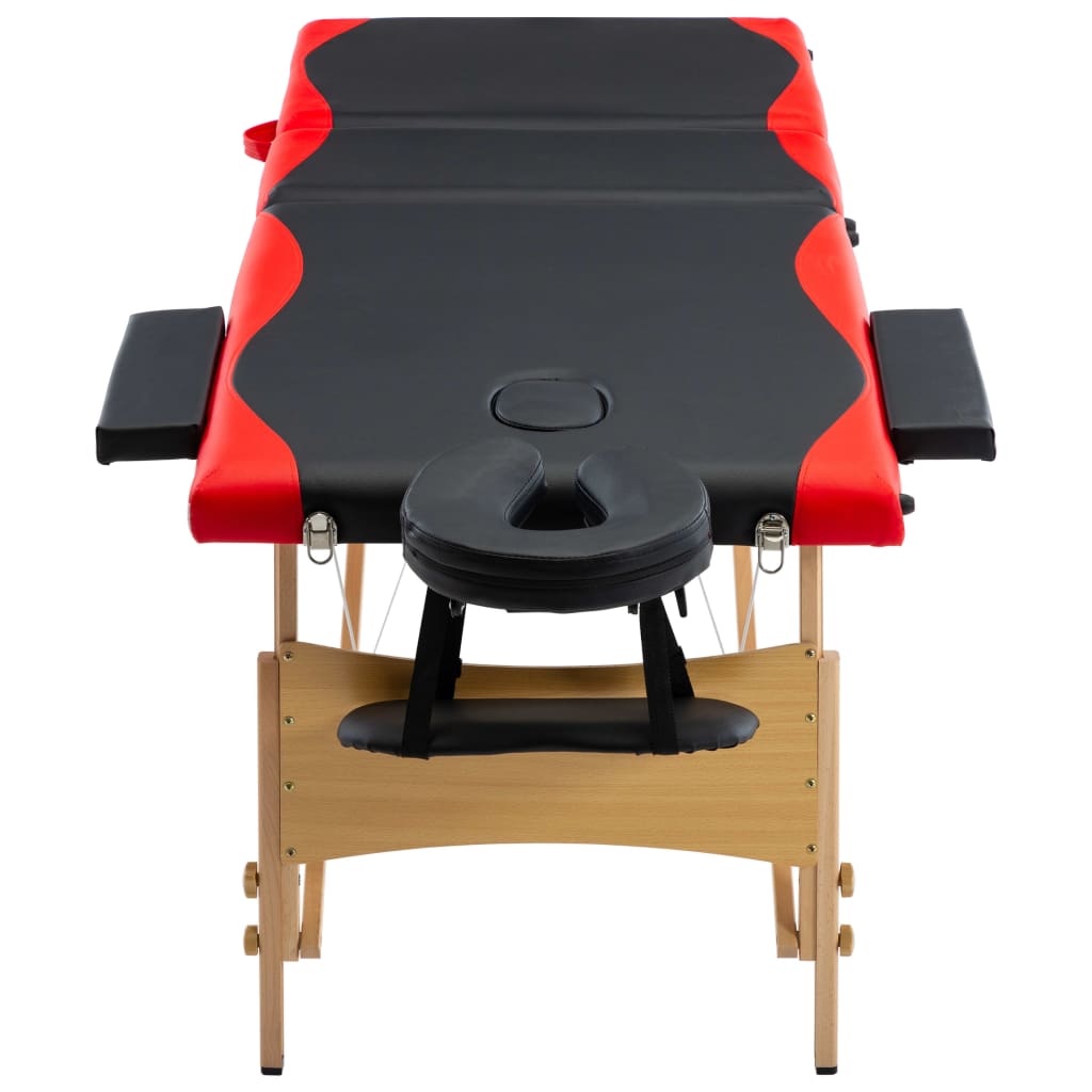 Massagetisch Klappbar 3 Zonen Holz Schwarz und Rot - Premium Massagetische  - Just €193.90! Shop now at homesales4u