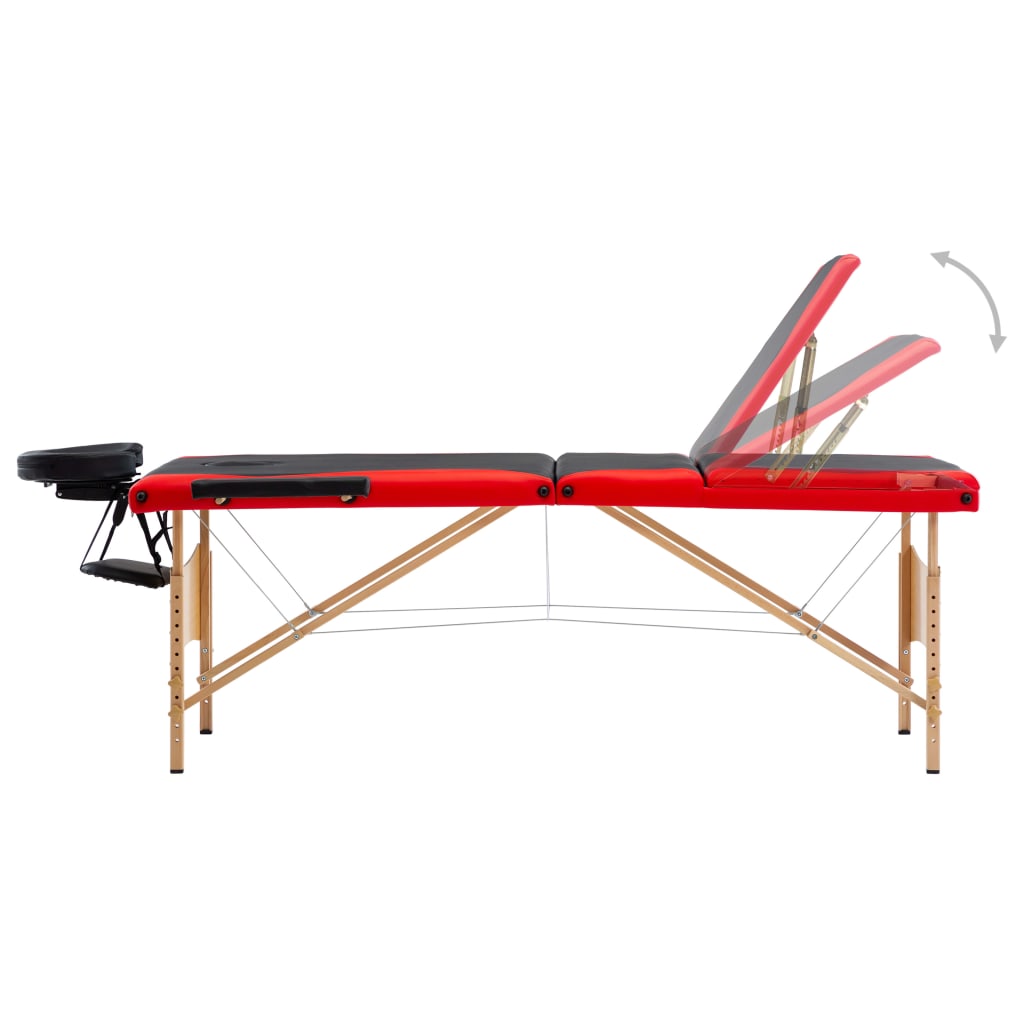 Massagetisch Klappbar 3 Zonen Holz Schwarz und Rot - Premium Massagetische  - Just €193.90! Shop now at homesales4u