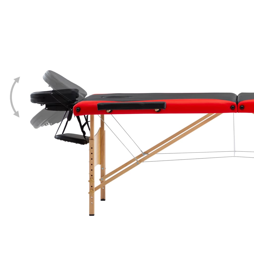 Massagetisch Klappbar 3 Zonen Holz Schwarz und Rot - Premium Massagetische  - Just €193.90! Shop now at homesales4u