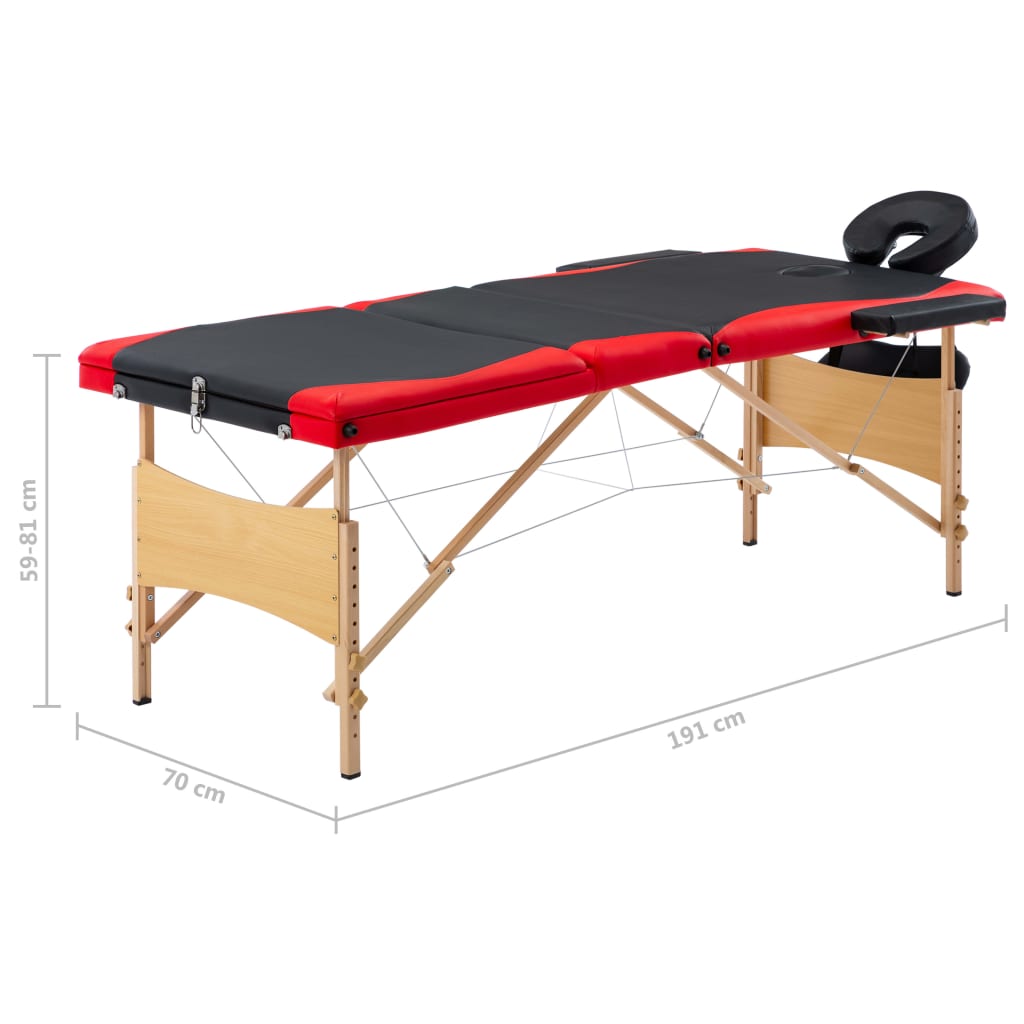 Massagetisch Klappbar 3 Zonen Holz Schwarz und Rot - Premium Massagetische  - Just €193.90! Shop now at homesales4u