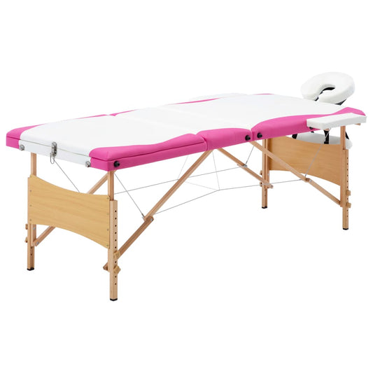 Massageliege Klappbar 3-Zonen mit Holzgestell Weiß und Rosa - Premium Massagetische  - Just €190.65! Shop now at homesales4u