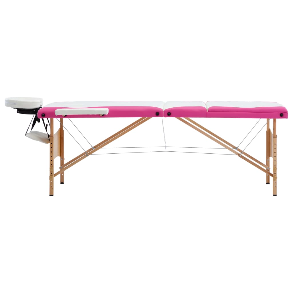 Massageliege Klappbar 3-Zonen mit Holzgestell Weiß und Rosa - Premium Massagetische  - Just €190.65! Shop now at homesales4u