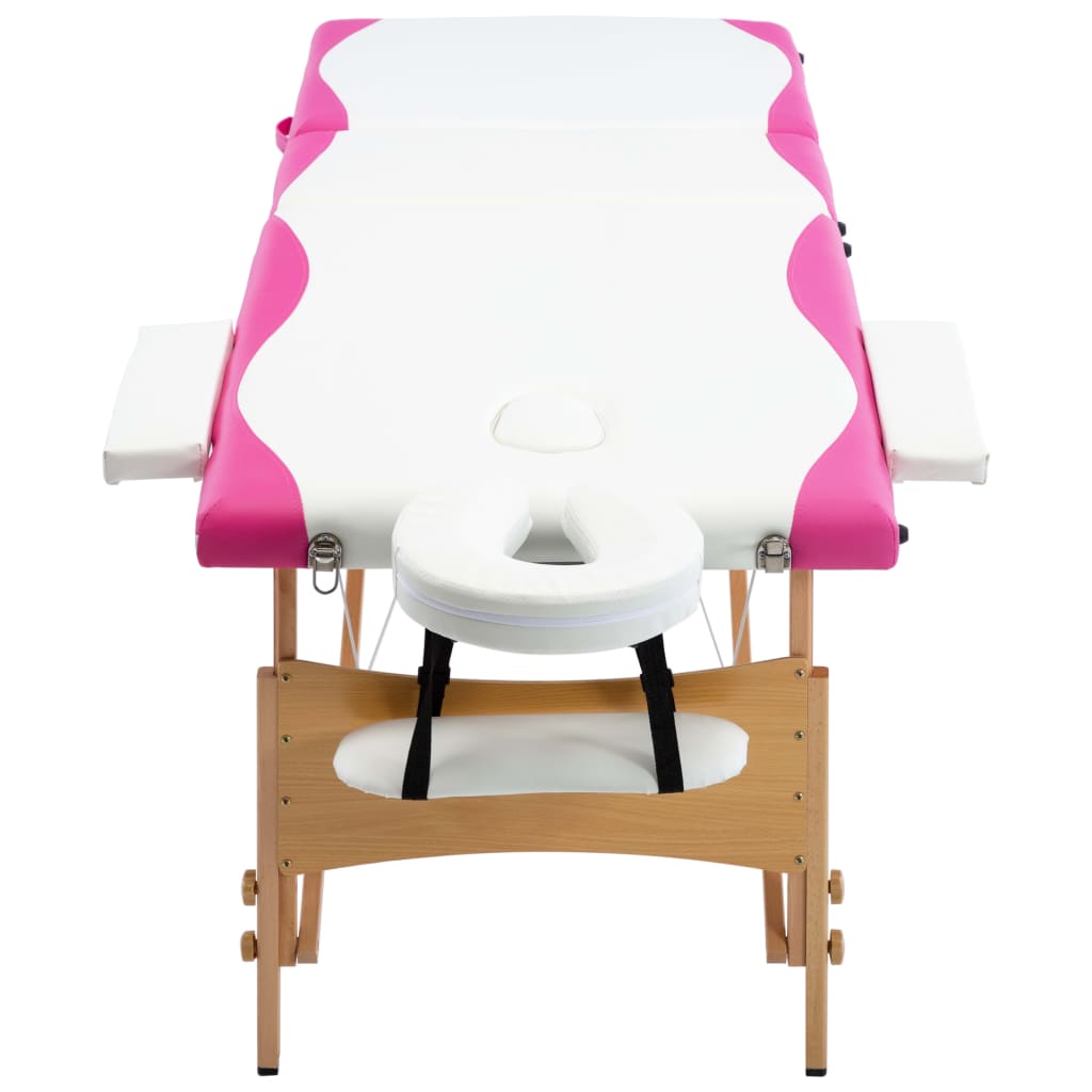 Massageliege Klappbar 3-Zonen mit Holzgestell Weiß und Rosa - Premium Massagetische  - Just €190.65! Shop now at homesales4u