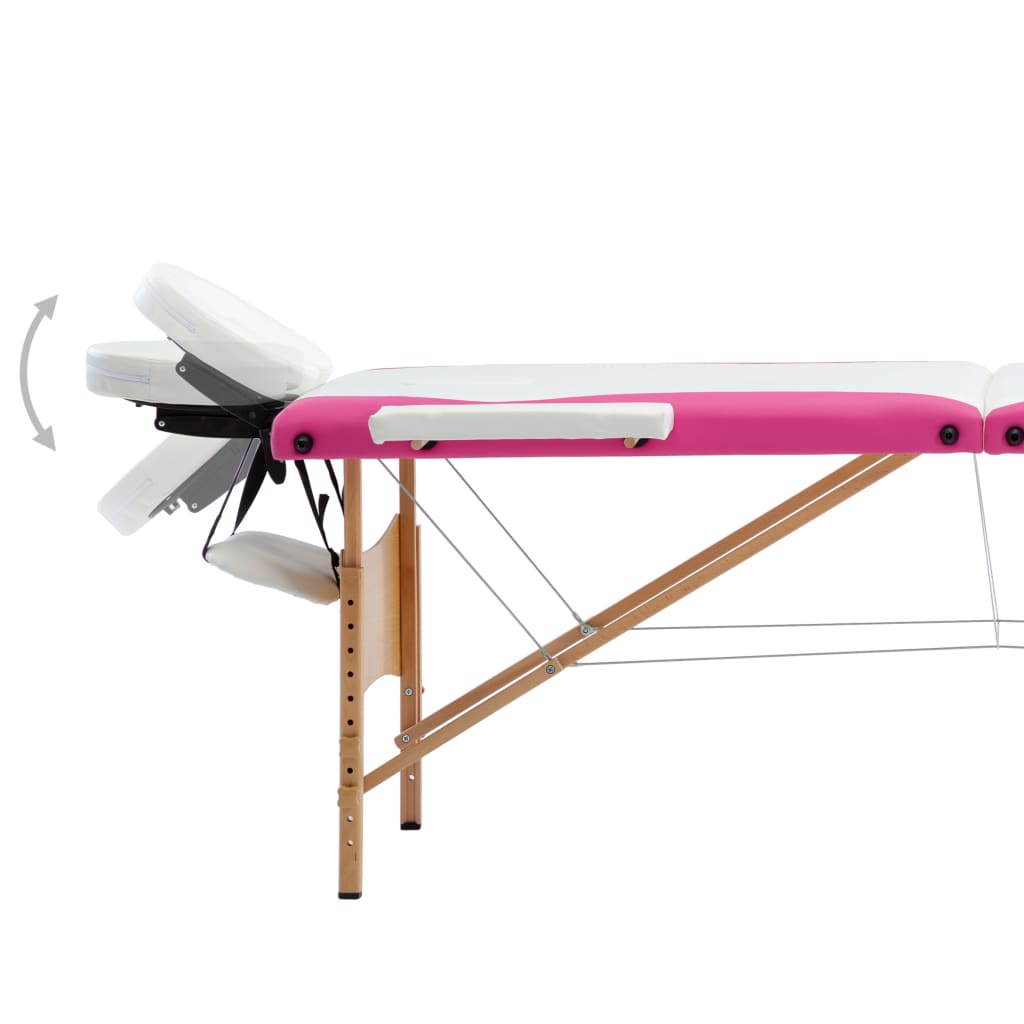 Massageliege Klappbar 3-Zonen mit Holzgestell Weiß und Rosa - Premium Massagetische  - Just €190.65! Shop now at homesales4u