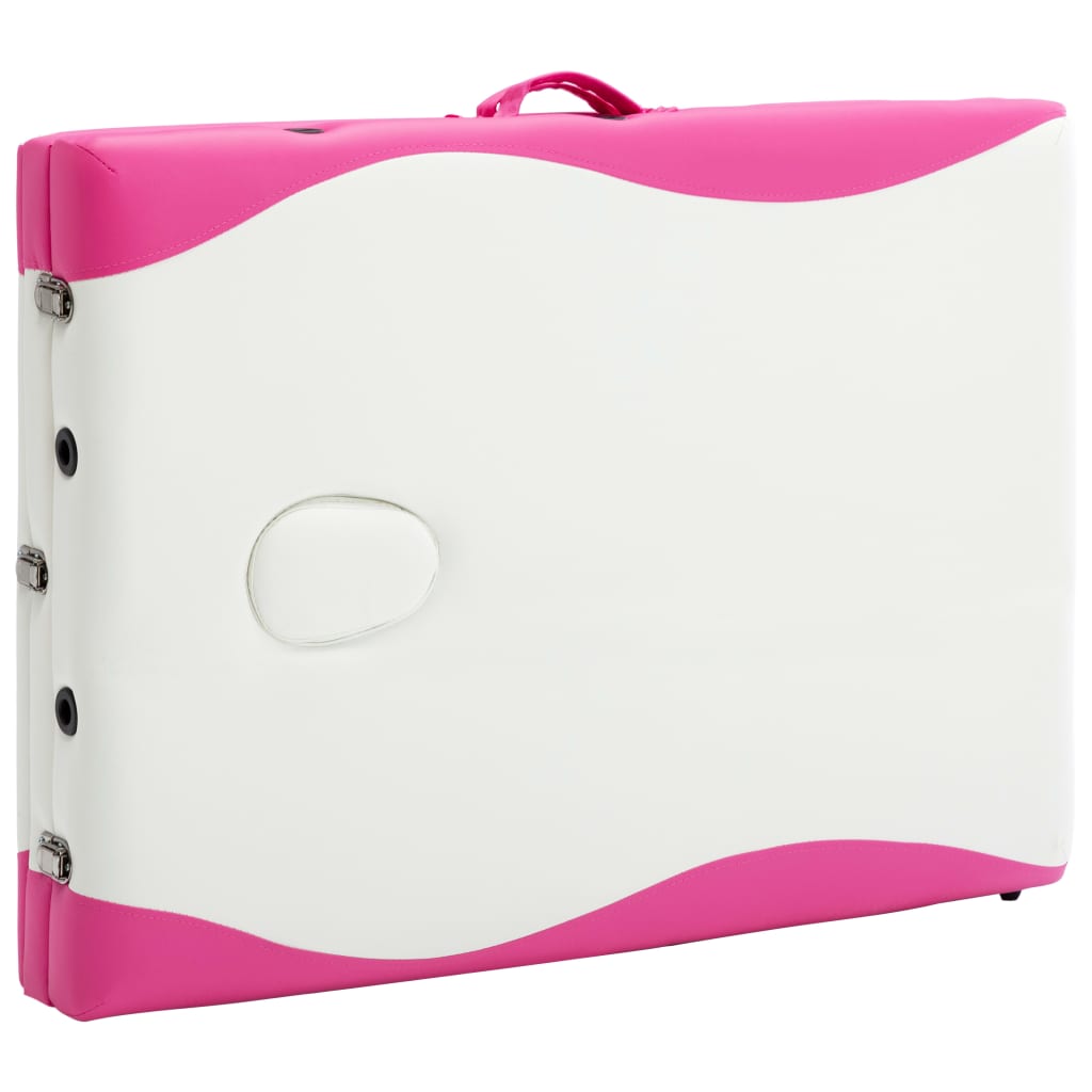 Massageliege Klappbar 3-Zonen mit Holzgestell Weiß und Rosa - Premium Massagetische  - Just €190.65! Shop now at homesales4u
