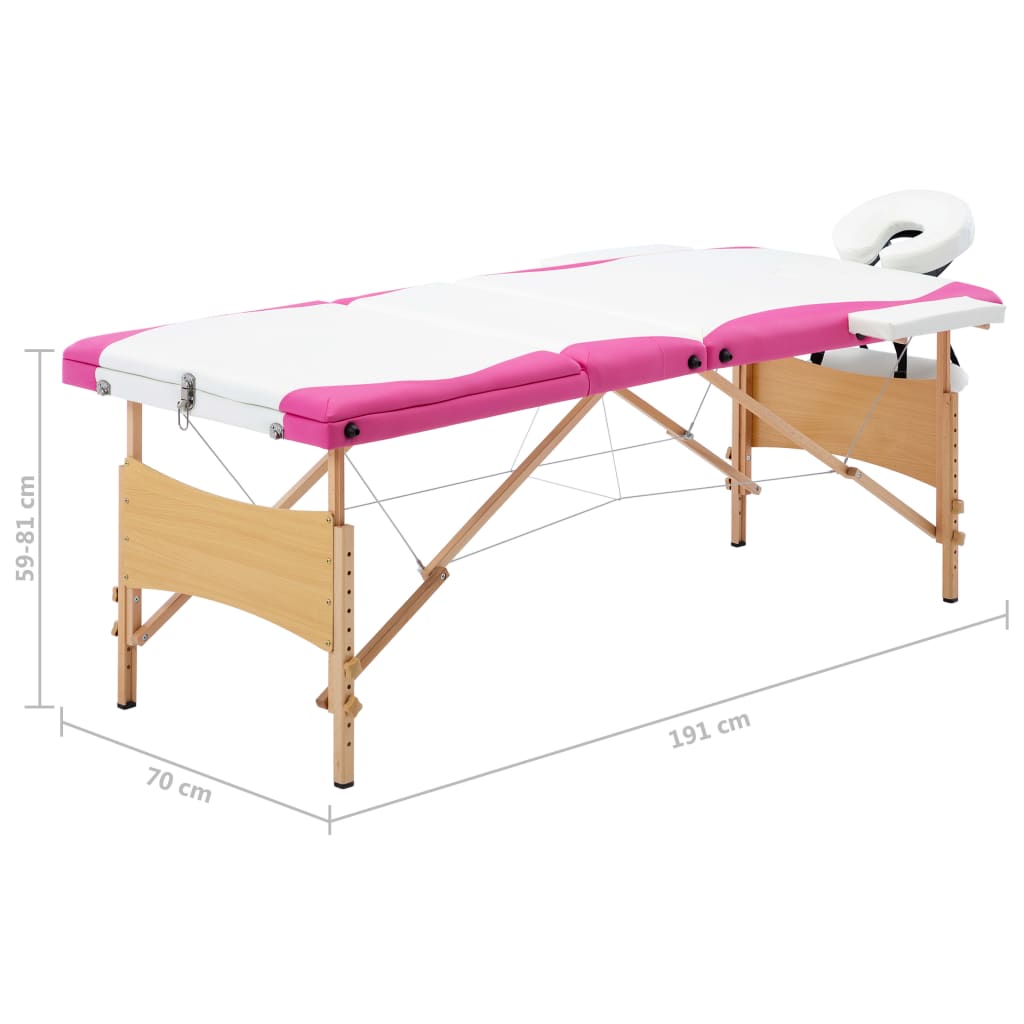 Massageliege Klappbar 3-Zonen mit Holzgestell Weiß und Rosa - Premium Massagetische  - Just €190.65! Shop now at homesales4u