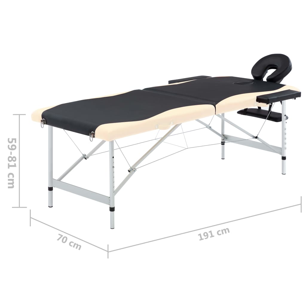 Massageliege Klappbar 2-Zonen Aluminiumgestell Schwarz Beige - Premium Massagetische  - Just €182.10! Shop now at homesales4u