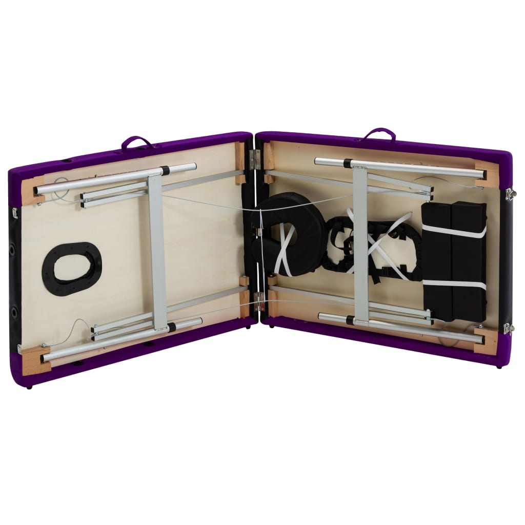 Massageliege Klappbar 2-Zonen Aluminiumgestell Schwarz und Lila - Premium Massagetische  - Just €191.11! Shop now at homesales4u