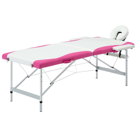 Massageliege Klappbar 2-Zonen Aluminiumgestell Weiß und Rosa - Premium Massagetische  - Just €185.11! Shop now at homesales4u