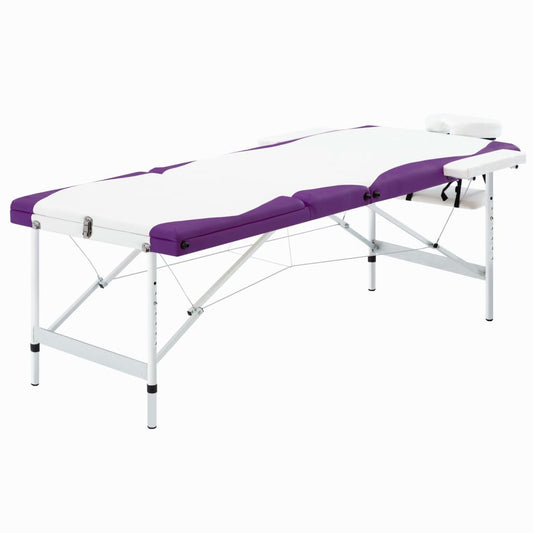Massageliege Klappbar 3-Zonen Aluminiumgestell Weiß und Lila - Premium Massagetische  - Just €209.55! Shop now at homesales4u
