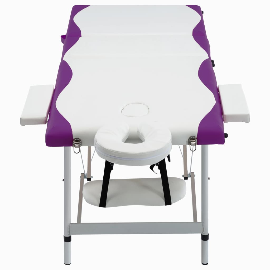 Massageliege Klappbar 3-Zonen Aluminiumgestell Weiß und Lila - Premium Massagetische  - Just €209.55! Shop now at homesales4u
