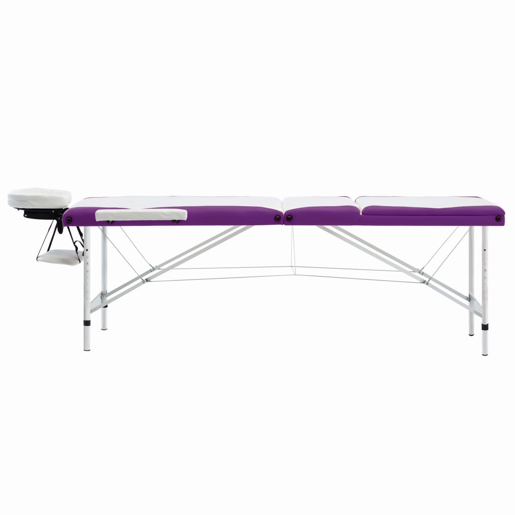 Massageliege Klappbar 3-Zonen Aluminiumgestell Weiß und Lila - Premium Massagetische  - Just €209.55! Shop now at homesales4u