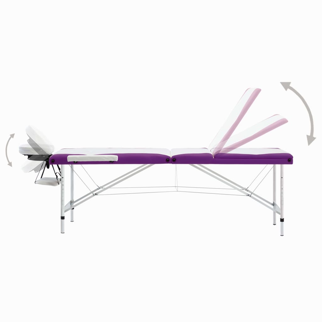 Massageliege Klappbar 3-Zonen Aluminiumgestell Weiß und Lila - Premium Massagetische  - Just €209.55! Shop now at homesales4u