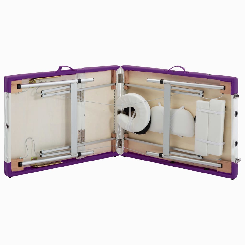 Massageliege Klappbar 3-Zonen Aluminiumgestell Weiß und Lila - Premium Massagetische  - Just €209.55! Shop now at homesales4u