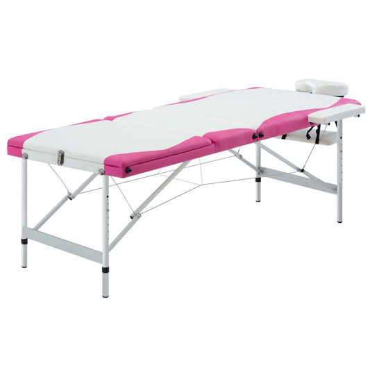 Massageliege Klappbar 3-Zonen Aluminiumgestell Weiß und Rosa - Premium Massagetische  - Just €232.42! Shop now at homesales4u