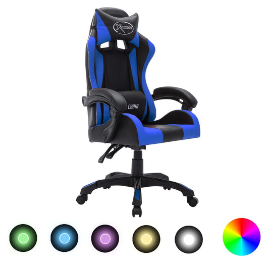 Gaming-Stuhl mit RGB LED-Leuchten Blau und Schwarz Kunstleder - Premium Bürostühle  - Just €218.60! Shop now at homesales4u