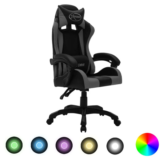 Gaming-Stuhl mit RGB LED-Leuchten Grau und Schwarz Kunstleder - Premium Bürostühle  - Just €207.29! Shop now at homesales4u