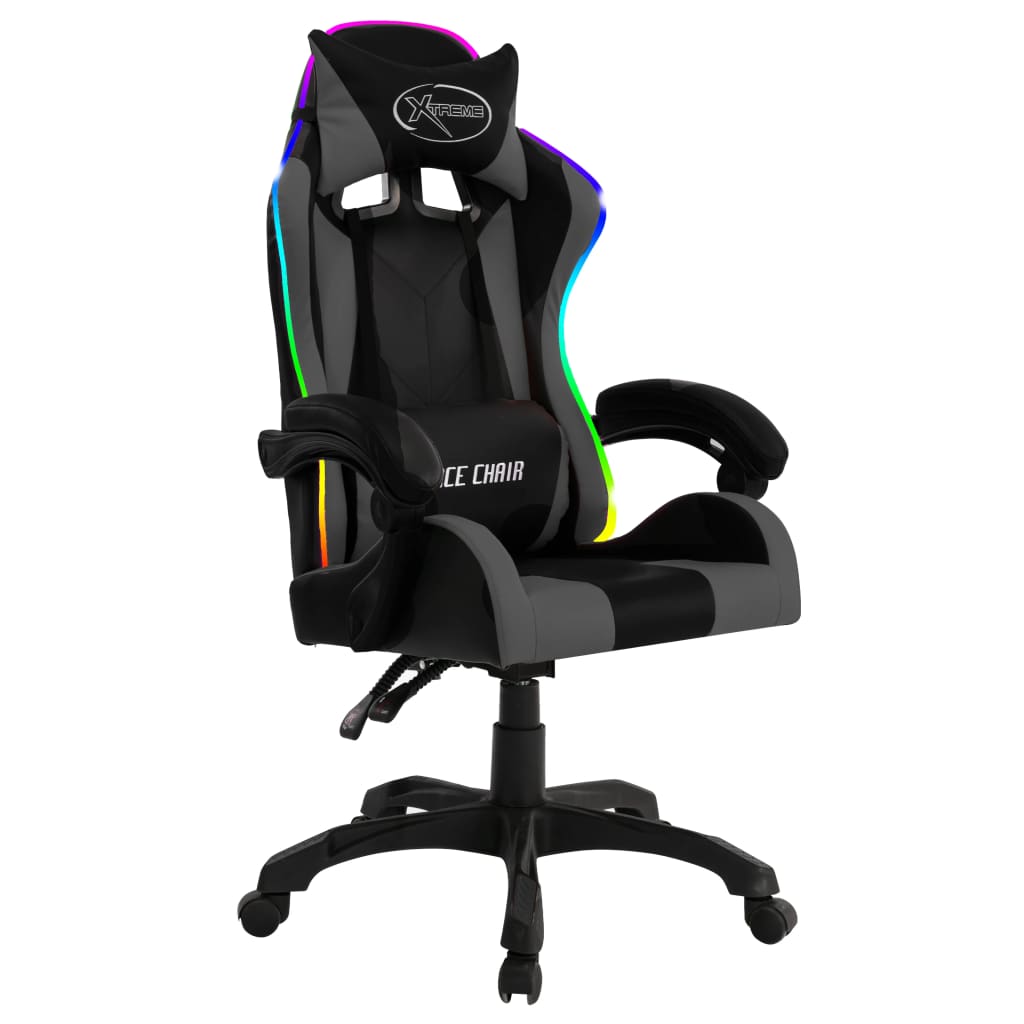 Gaming-Stuhl mit RGB LED-Leuchten Grau und Schwarz Kunstleder - Premium Bürostühle  - Just €207.29! Shop now at homesales4u