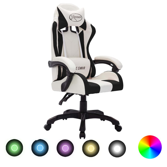 Gaming-Stuhl mit RGB LED-Leuchten Weiß und Schwarz Kunstleder - Premium Bürostühle  - Just €233.59! Shop now at homesales4u