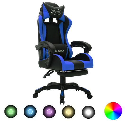 Gaming-Stuhl mit RGB LED-Leuchten Blau und Schwarz Kunstleder - Premium Bürostühle  - Just €219.98! Shop now at homesales4u