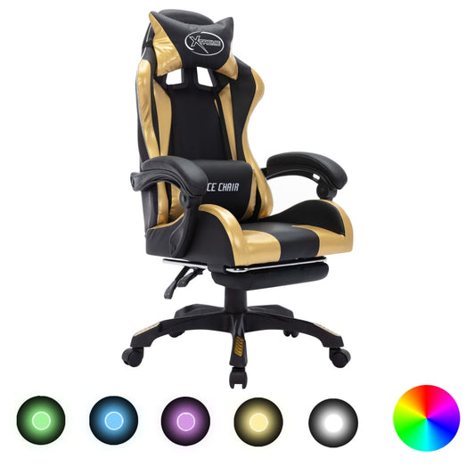 Gaming-Stuhl mit RGB LED-Leuchten Gold und Schwarz Kunstleder - Premium Bürostühle  - Just €231.51! Shop now at homesales4u