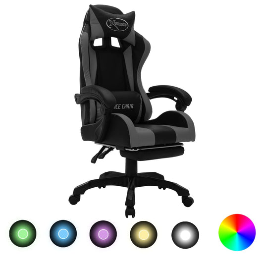 Gaming-Stuhl mit RGB LED-Leuchten Grau und Schwarz Kunstleder - Premium Bürostühle  - Just €279.12! Shop now at homesales4u