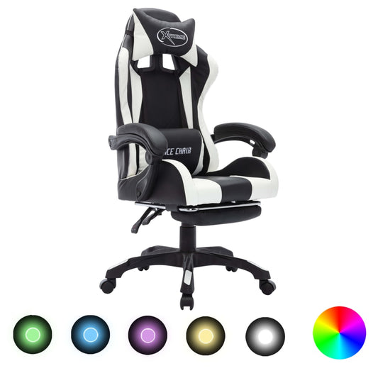 Gaming-Stuhl mit RGB LED-Leuchten Weiß und Schwarz Kunstleder - Premium Bürostühle  - Just €243.07! Shop now at homesales4u