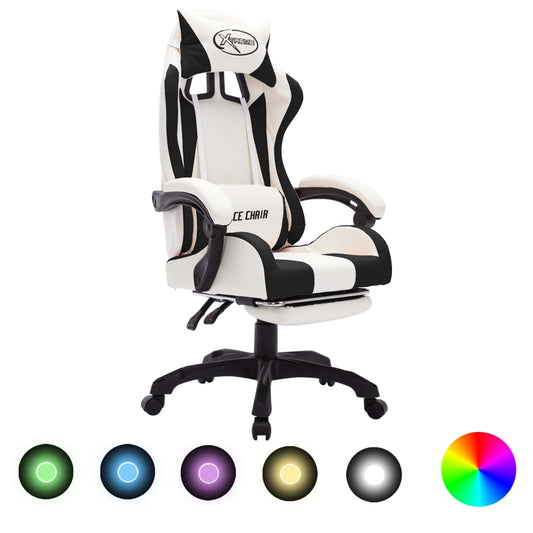 Gaming-Stuhl mit RGB LED-Leuchten Schwarz und Weiß Kunstleder - Premium Bürostühle  - Just €238.91! Shop now at homesales4u
