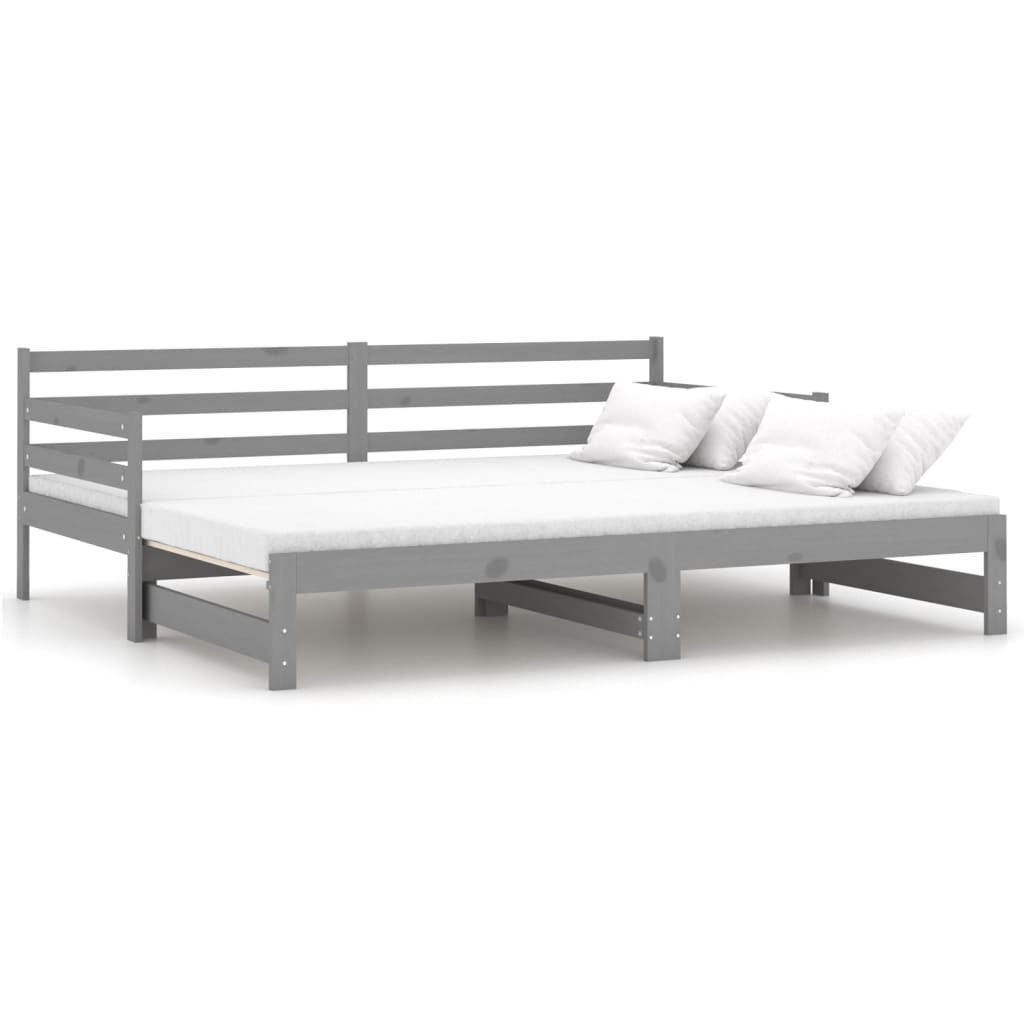 Ausziehbares Tagesbett Grau Massivholz Kiefer 2x(90x200) cm - Premium Betten & Bettgestelle  - Just €237.57! Shop now at homesales4u