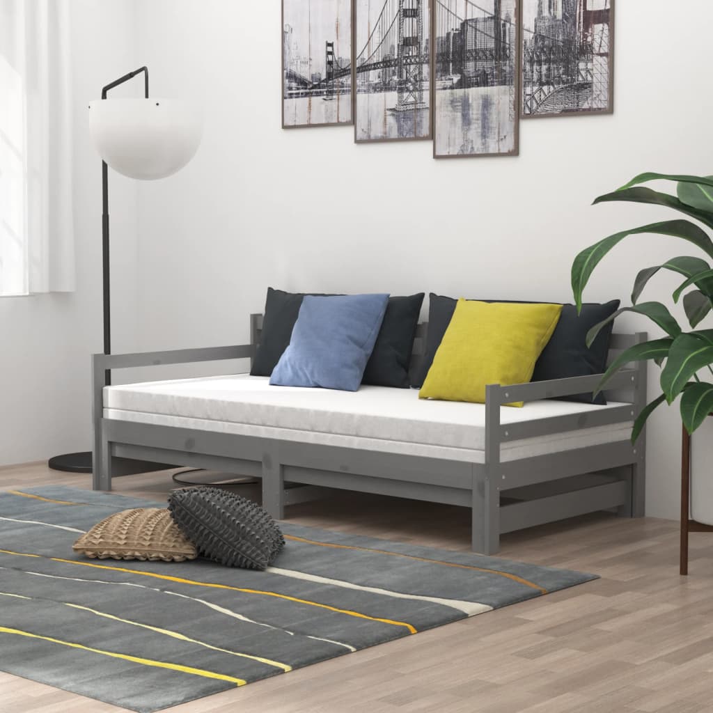 Ausziehbares Tagesbett Grau Massivholz Kiefer 2x(90x200) cm - Premium Betten & Bettgestelle  - Just €237.57! Shop now at homesales4u