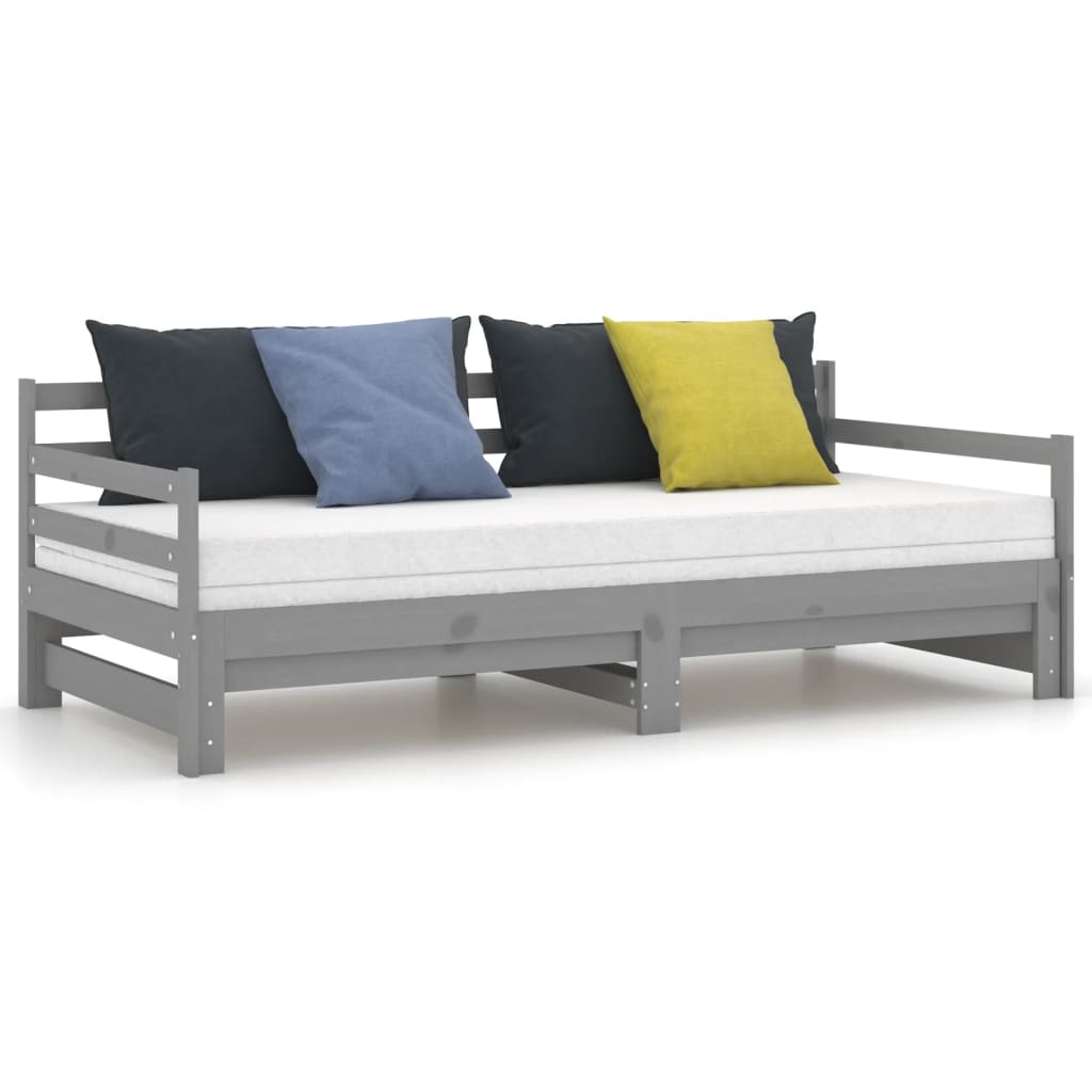 Ausziehbares Tagesbett Grau Massivholz Kiefer 2x(90x200) cm - Premium Betten & Bettgestelle  - Just €237.57! Shop now at homesales4u