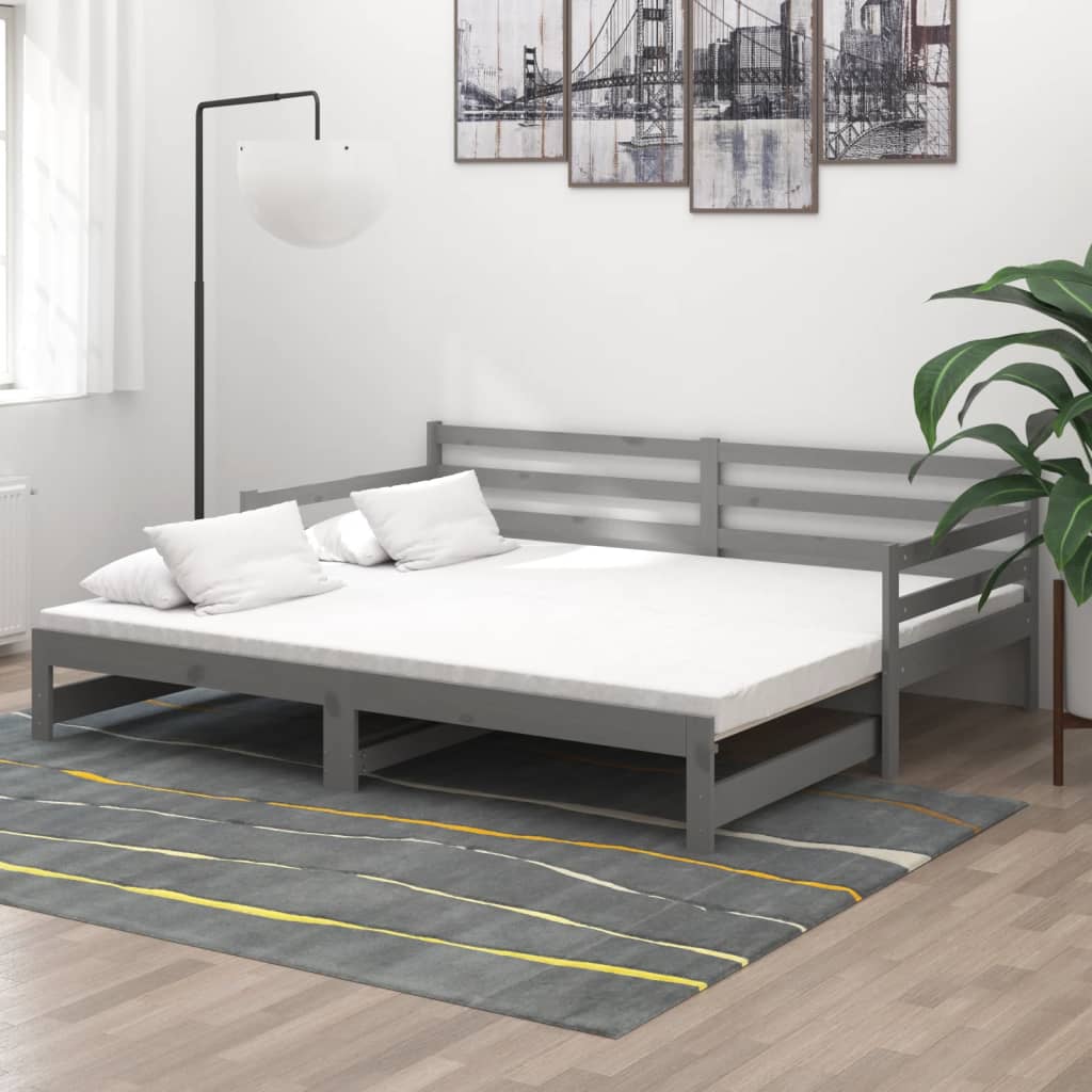 Ausziehbares Tagesbett Grau Massivholz Kiefer 2x(90x200) cm - Premium Betten & Bettgestelle  - Just €237.57! Shop now at homesales4u