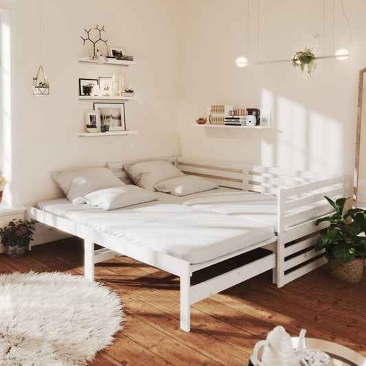 Ausziehbares Tagesbett Weiß Massivholz Kiefer 2x(90x200) cm - Premium Betten & Bettgestelle  - Just €225.33! Shop now at homesales4u