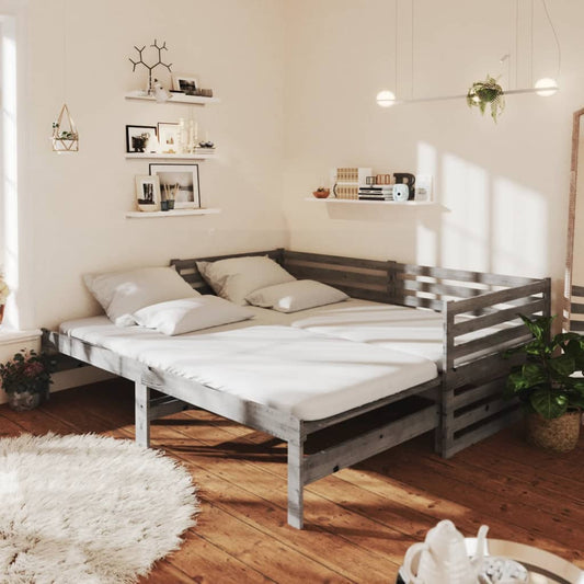 Ausziehbares Tagesbett Grau Massivholz Kiefer 2x(90x200) cm - Premium Betten & Bettgestelle  - Just €277.71! Shop now at homesales4u