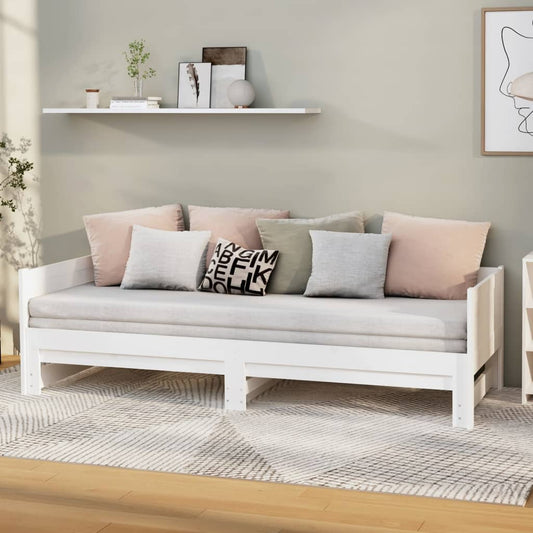 Ausziehbares Tagesbett Weiß Massivholz Kiefer 2x(80x200) cm - Premium Betten & Bettgestelle  - Just €258.76! Shop now at homesales4u