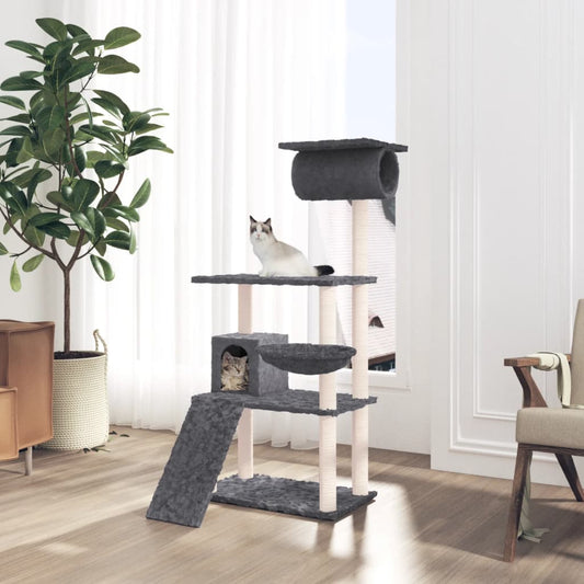 Kratzbaum mit Sisal-Kratzsäulen Dunkelgrau 131 cm - Premium Kratzbäume  - Just €75.67! Shop now at homesales4u