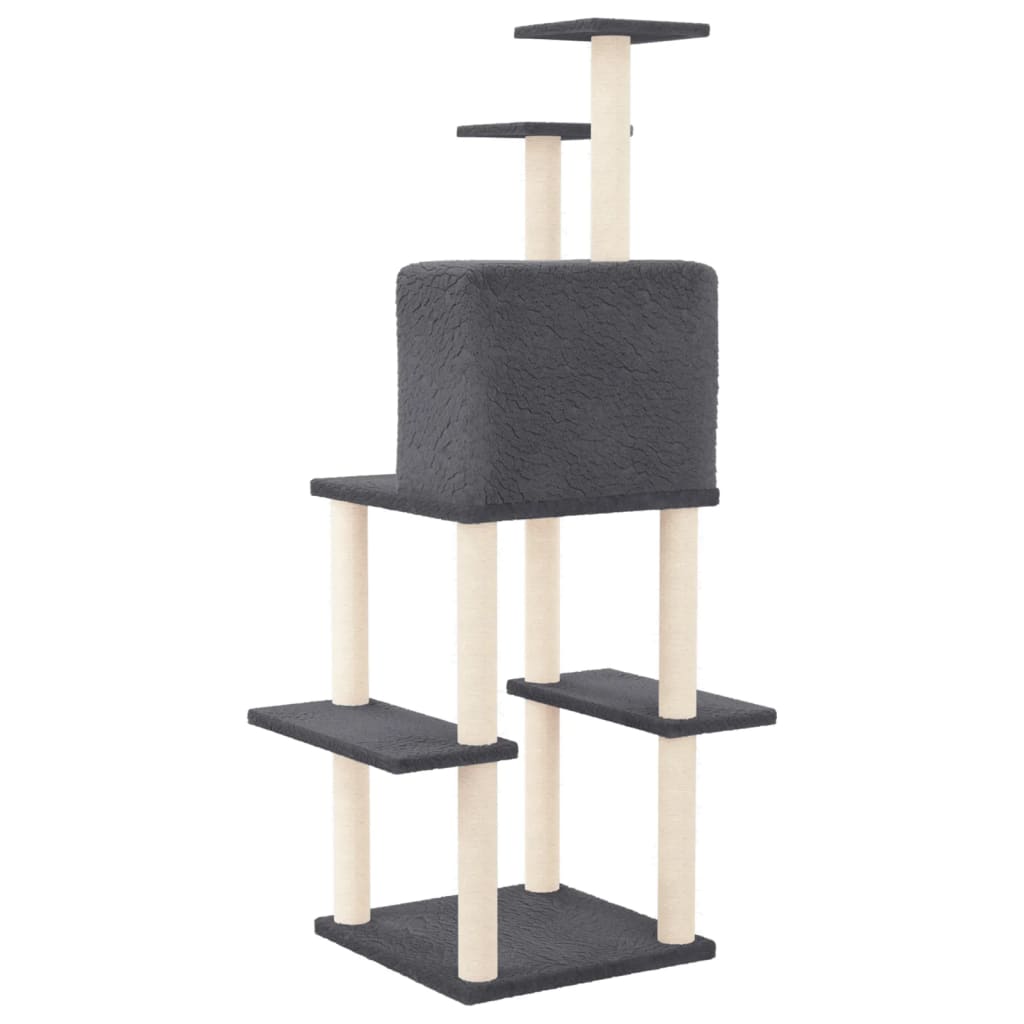 Kratzbaum mit Sisal-Kratzsäulen Dunkelgrau 144,5 cm - Premium Kratzbäume  - Just €67.61! Shop now at homesales4u