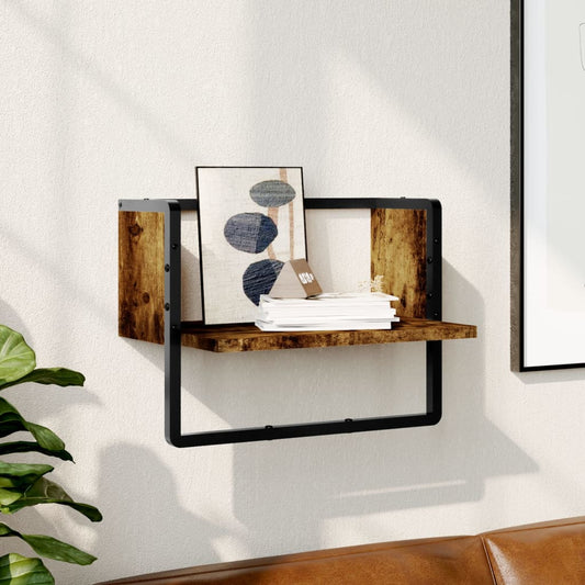 Wandregal mit Stange Räuchereiche 40x25x30 cm - Premium Wandregale  - Just €22.85! Shop now at homesales4u