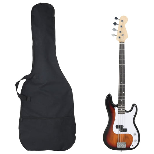 E-Bass für Anfänger mit Tasche Braun und Weiß 4/4 46" - Premium Gitarren  - Just €193.31! Shop now at homesales4u